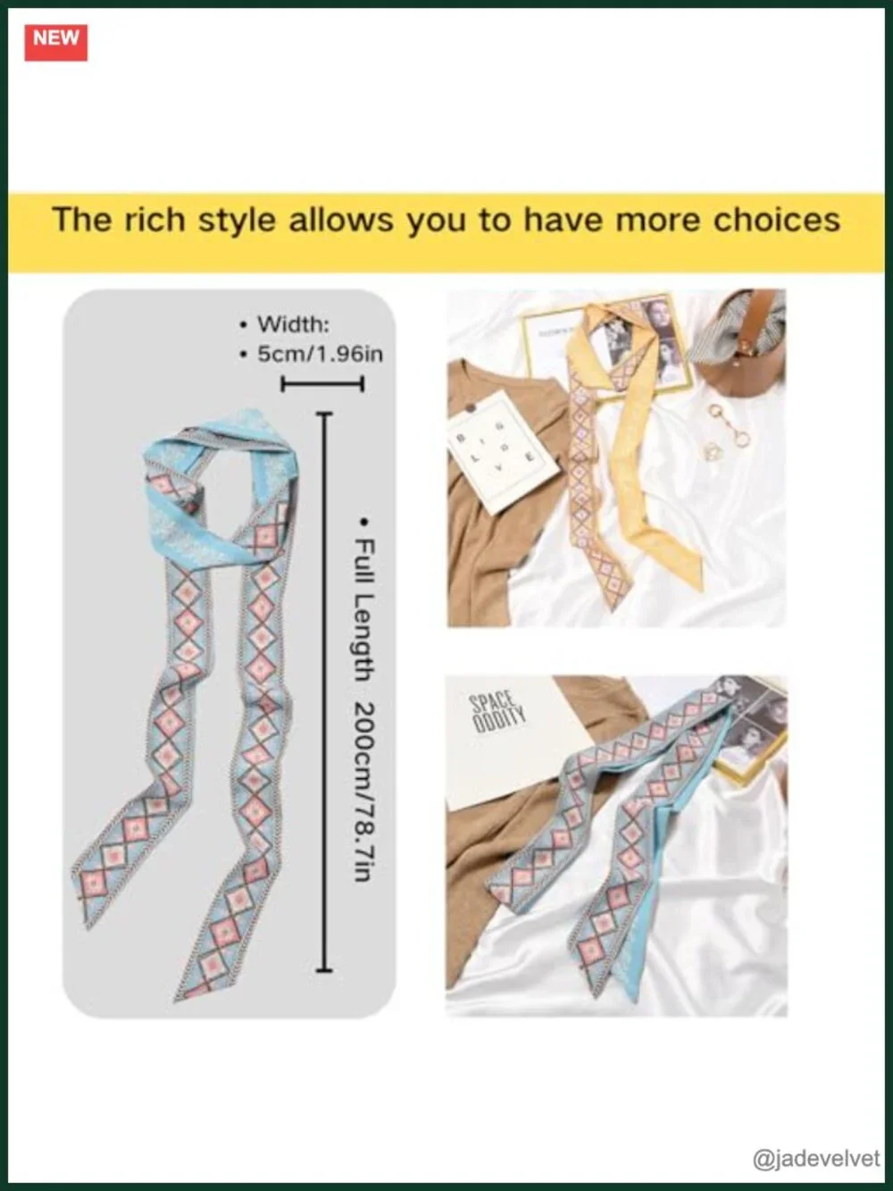 2 Pack Silk Purse Scarf for Handbags Head Hair Ribbon Fashion Skinny Scarf Long